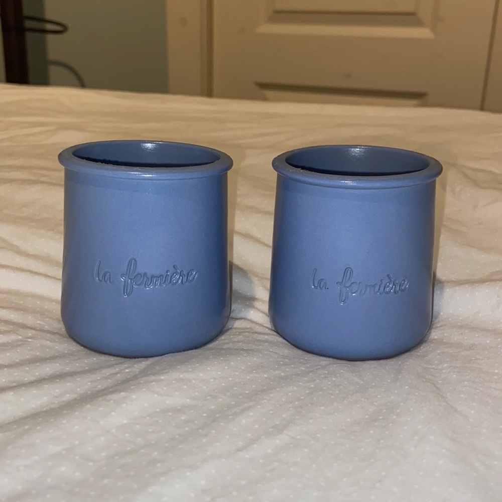 La fermier / La fermière / Terra Cotta Yogurt Pot Blue Glazed Ceramic set of 2